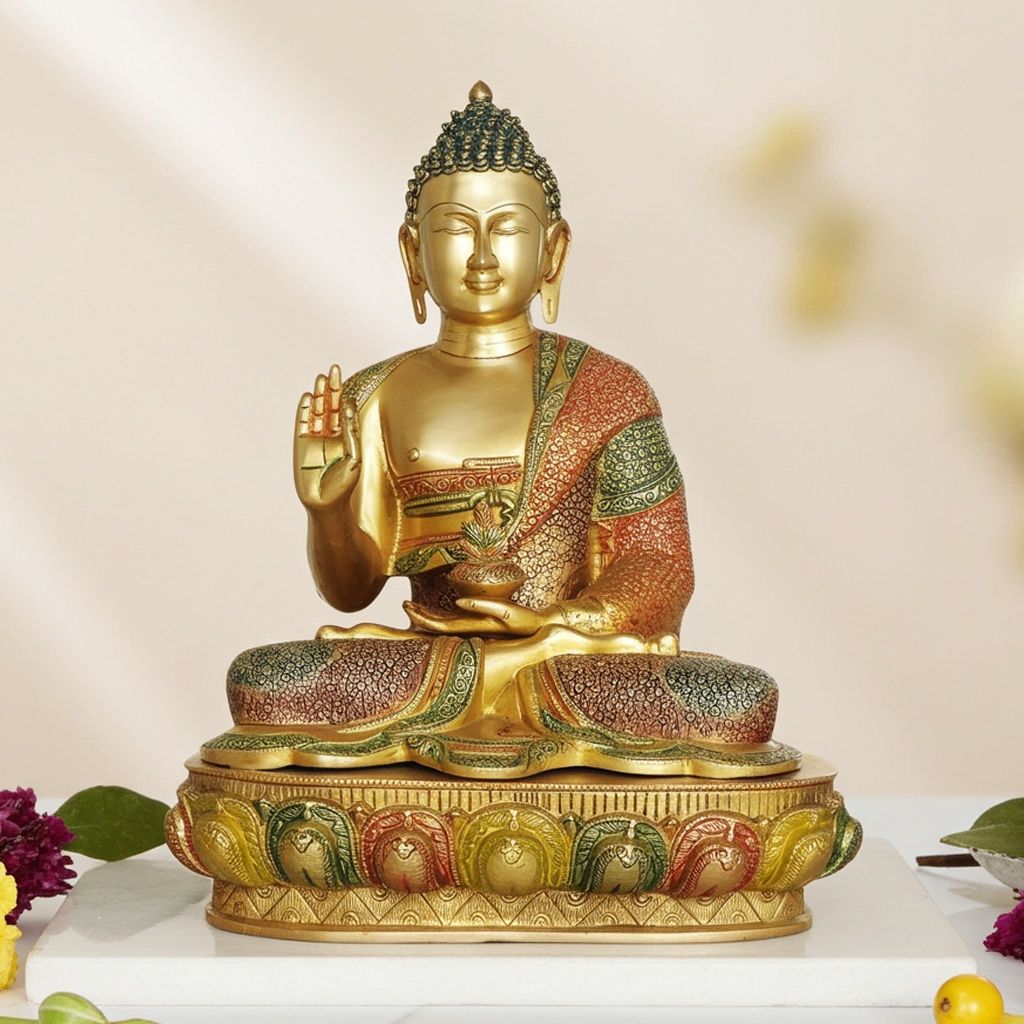 Brass Buddha Statue - Traditional Spiritual Home Decor, Height : 21.5 Inch (BSMAS660 E)
