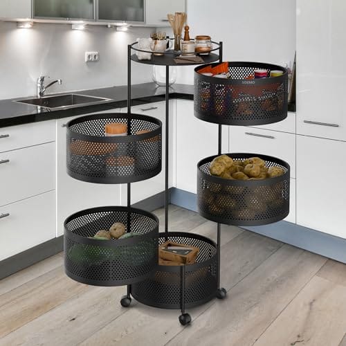 Brand - Solimo 360° Revolving Preassembled Portable 5 Layer Round Multipurpose Storage Kitchen Rack
