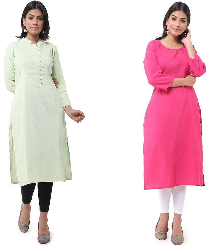 DESHBANDHU DBK - Multicolor Cotton Women's Straight Kurti ( Pack of 2 )