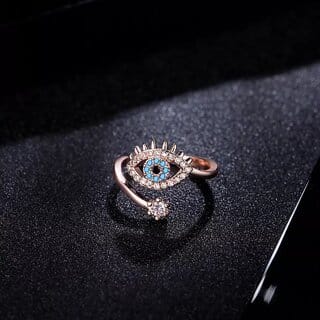 Code Yellow cute evil eye adjustable ring rose gold