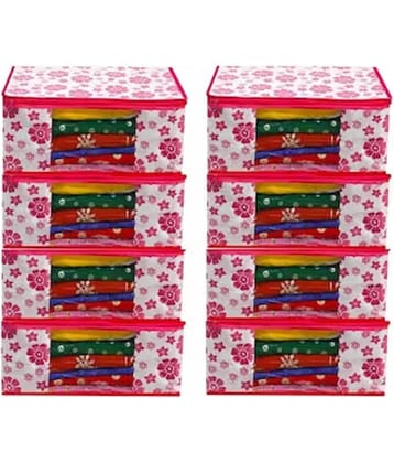 Non-Woven Saree Cover Cloth Storage & Organizer ( Pack of 8 ) Pink Multi Saree Cover