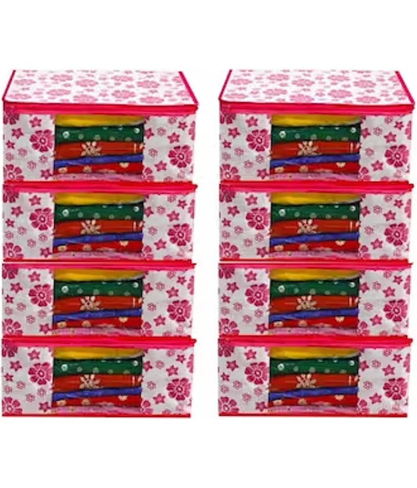 Non-Woven Saree Cover Cloth Storage & Organizer ( Pack of 8 ) Pink Multi Saree Cover