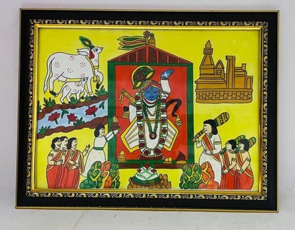 Kajal Creation Handmade Pichwai Painting of Lord Shrinathji (Framed) | Traditional Krishna Wall Art for Home Decor & Pooja