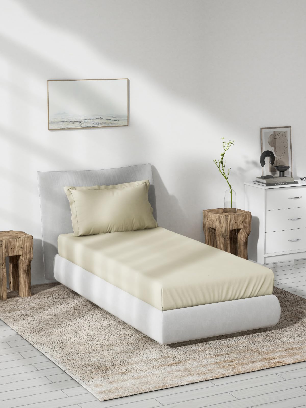 DDECOR - Spectrum Collection 100% Cotton Dyed Pattern 180TC Single Bedsheet|152 CM X 224 CM| - Beige