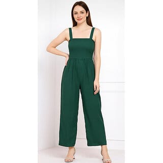 Sands Apparel Dark Green Graphic Print Polyester Jumpsuit for Women  Trendy Casual  Party Wear Outfit