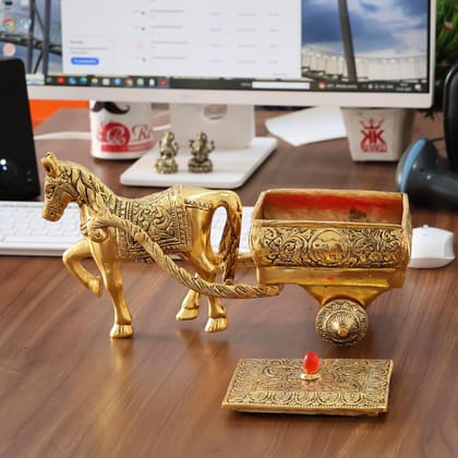 Dreamkraft Gold Plated Horse Cart Aluminium Showpiece | Decorative Murti Figurine for Home Decor, Mandir, Office Table, Car Dashboard | Diwali Gift & Religious Gift Article