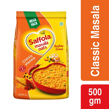 Saffola Masala Oats - Classic Masala, Fibre Rich, Healthy Snack, 500 G