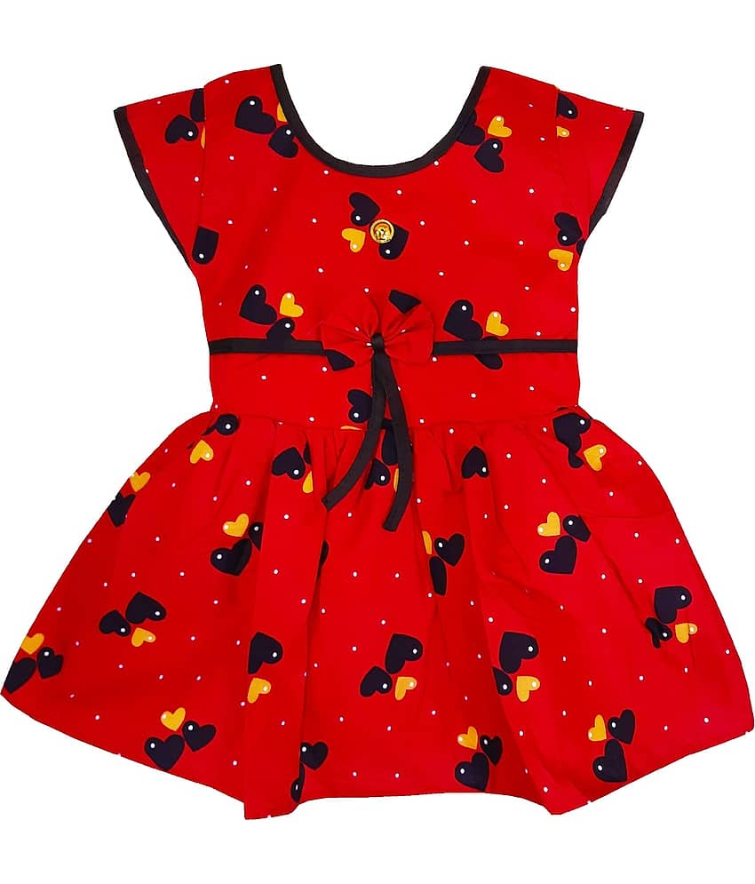 LITTLE PANDA 100% Cotton Skater For Girls ( Pack of 1 , Red )