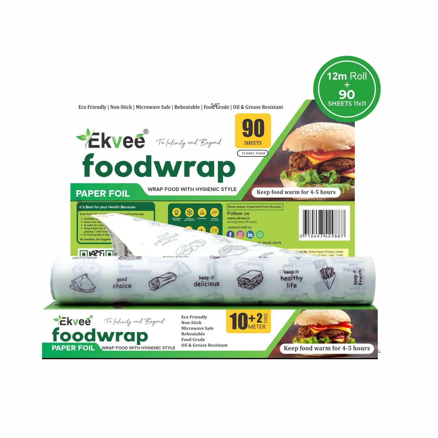 Food Wrapping Paper 12 Meter Roll + 90 Sheets Combo