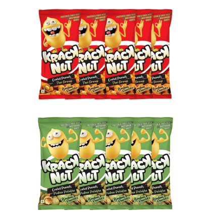 Kracknut Baked Coated Peanuts - Assorted Pack of 10 (25g x 10N) - Thai Firangi | Pudhina Pathaka Flavored crunchy coated peanuts | Healthy baked Indian Snack | Vegan |