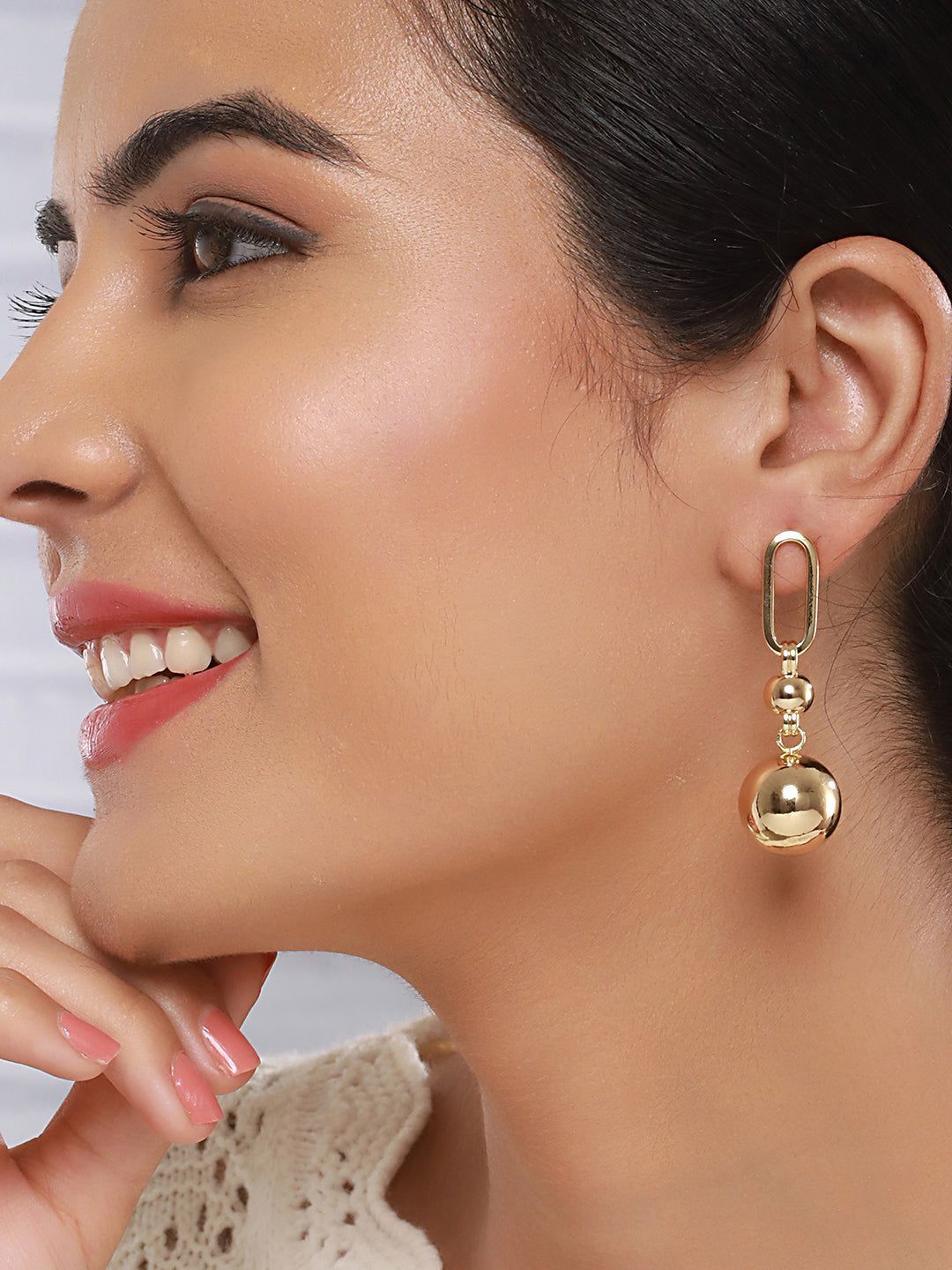 Anti-Tarnish Gold Toned Ball loop Hoop Dangler earrings