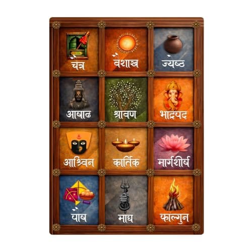 Wall Frame 18 by 12 inch | Marathi Calendar Wall Décor & Wall Hanging | 12 Marathi Mahine in Devanagari |