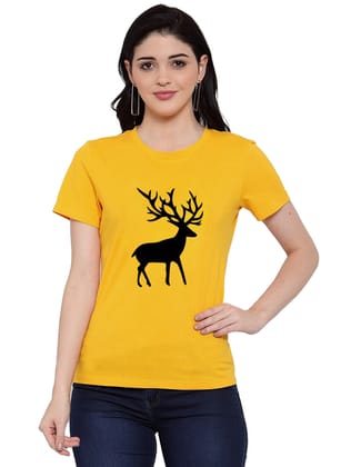 Women's Cotton Blend Deer Printed T-Shirt S (Yellow)
