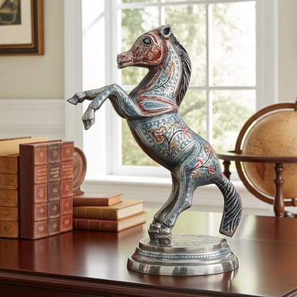 Decorative Jumping Horse Brass Statue For Positive Energy & Success, Height : 11.5 Inch (ANMAS030 B)