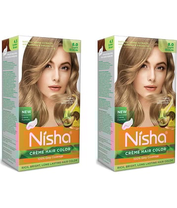 Nisha Creme Hair Color 8.0 Light Blonde 120g Pack of 2, Permanent Hair Colour for Long Lasting Hair, 100% Grey Coverage