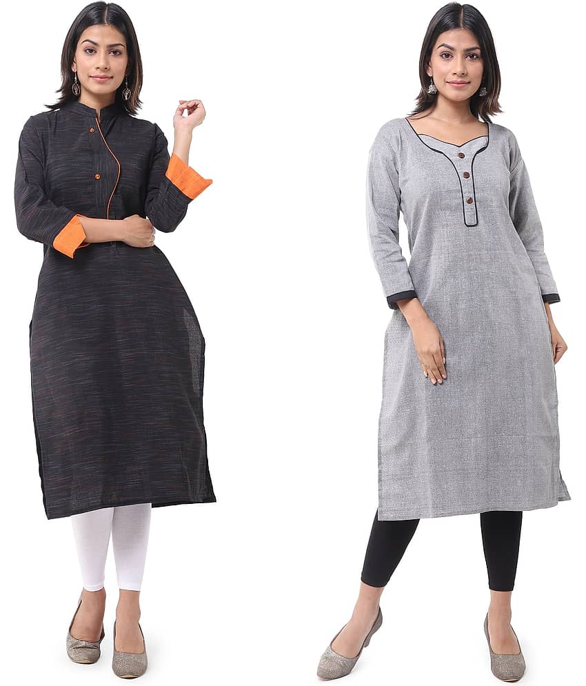 DESHBANDHU DBK - Multicolor Cotton Women's Straight Kurti ( Pack of 2 )