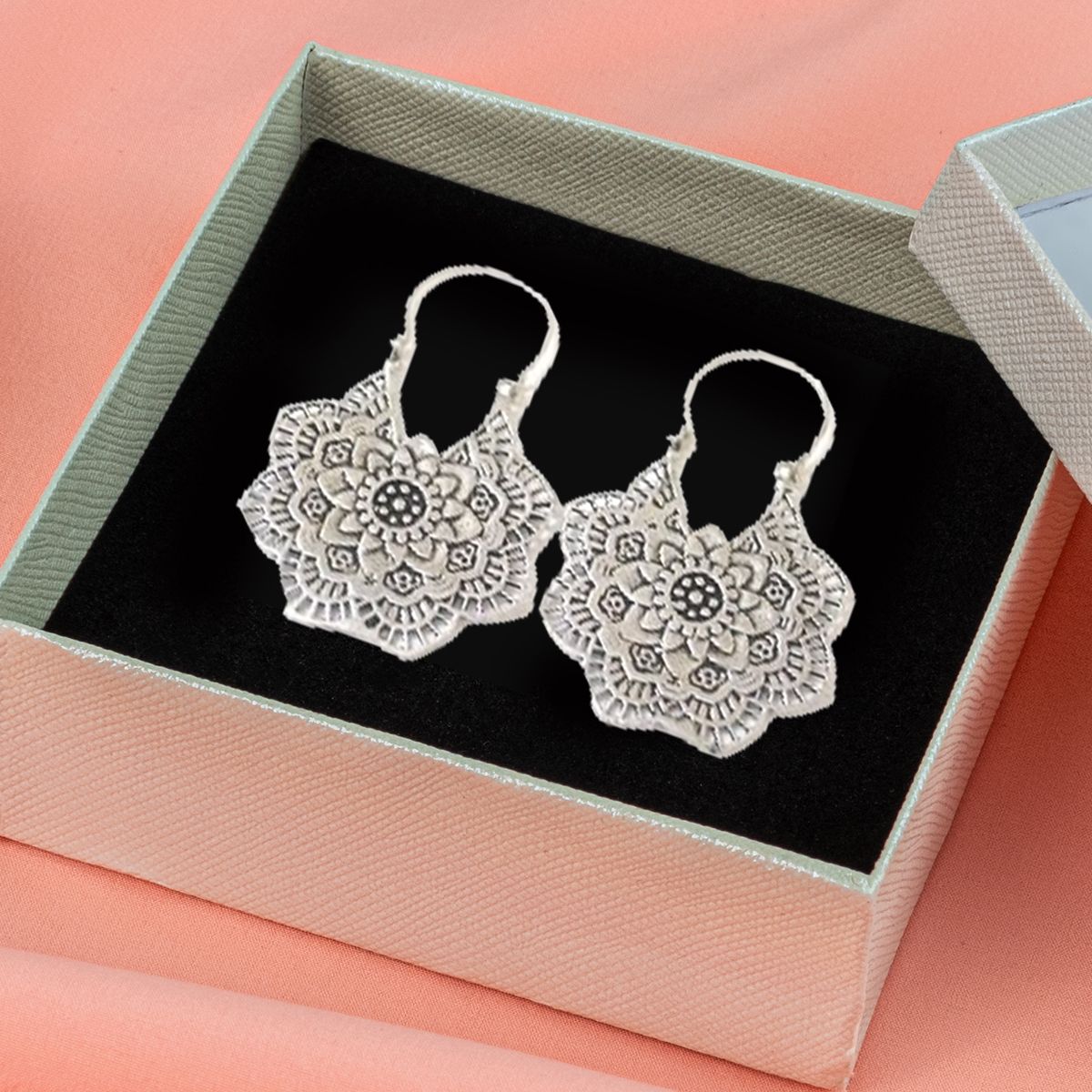 Handmade Spiral Brass Silver Plated Earrings | 4''x3''