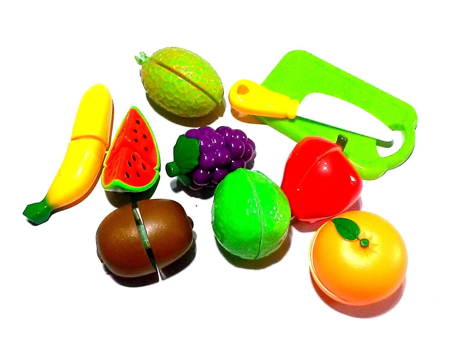 Nawani Realistic Sliceable 8 Pic Fruits 1 Knife and Cutting Try Play Toy Set, Can Be Cut in 2 Parts, Assorted