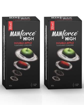 MANFORCE High Double Apple Flavoured Lubricated Condoms | Ultra Thin | 10 Sheets x 2 Condom  (Set of 2 20 Sheets)