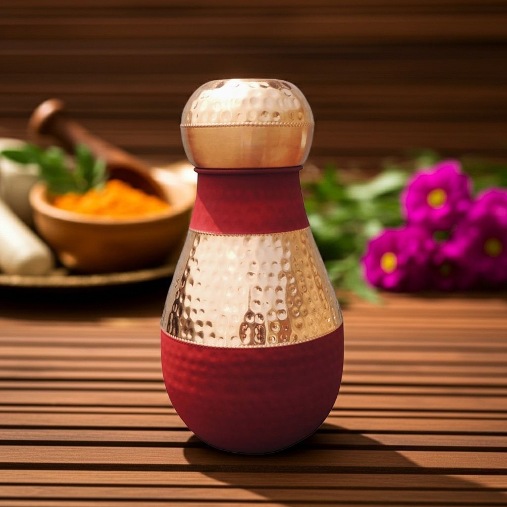 Copper Lotus Silk Red | Designer Water Pot Decor, Height : 3.5 Inch (BCMAS187 A)