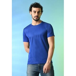 PrintCultr Solid Men Round Neck Polyester Blue T-Shirt