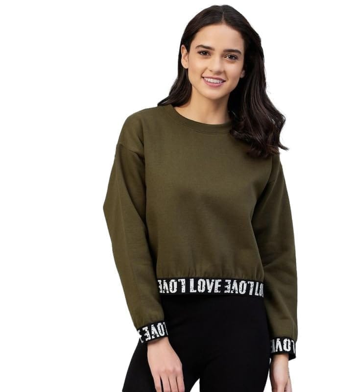 Women's Fleece Solid Long Sleeves Sweatshirt (Olive, 2XL)-PID55857