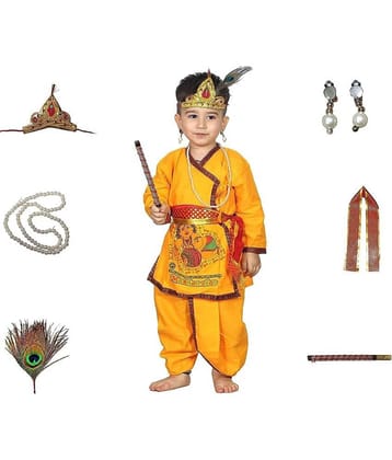 Kaku Fancy Dresses Krishna in Cotton Fabric for Krishnaleela/Janmashtami/Kanha/Mythological Character Costume -Yellow, 6-12 Months, for Boys
