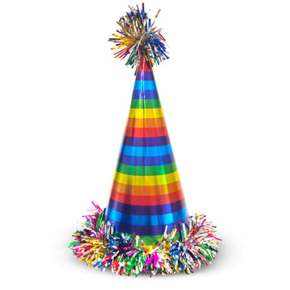 Multicolored Glossy Party Hat w/ Fringe - 1 PC Multicolored Glossy Party Hat w/ Fringe - 1 PC