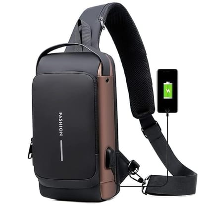 Anti-Theft Waterproof Sling Bag with USB Charging Port & Password Lock | Crossbody Chest Bag for Men & Women Travel, Hiking, Gym & Daily Use