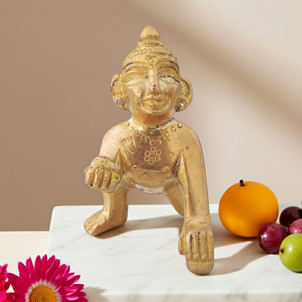 Premium Brass Laddu Gopal God Idol Statue - Puja Mandir Decor, Height : 2 Inch (BSMAS871 L)