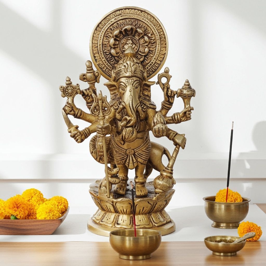 Brass Showpiece Drishti Ganesh Stone Statue (BSMAS878 C)