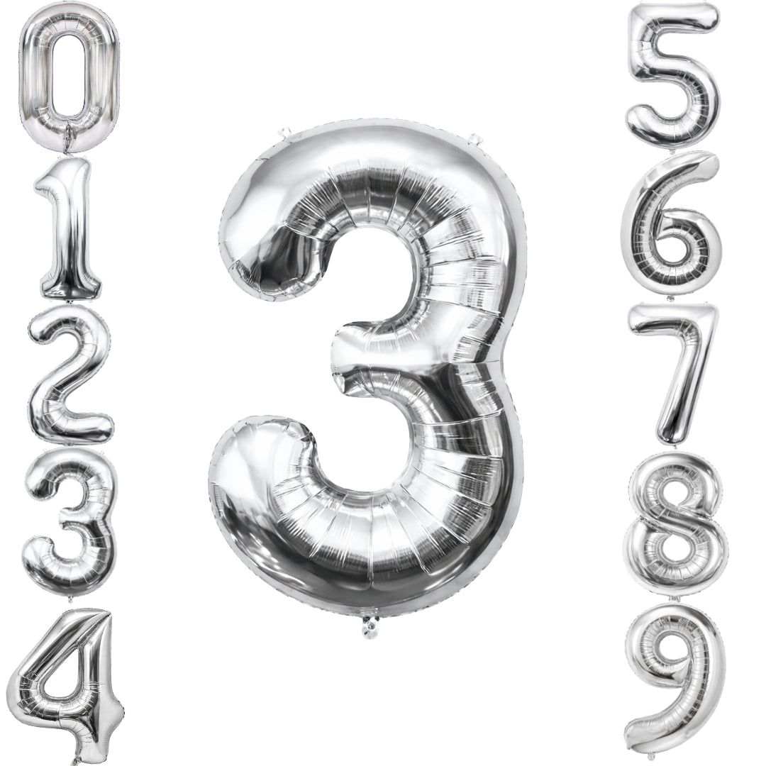 Number 3 Silver Foil Balloon -  40 inches - 1PC