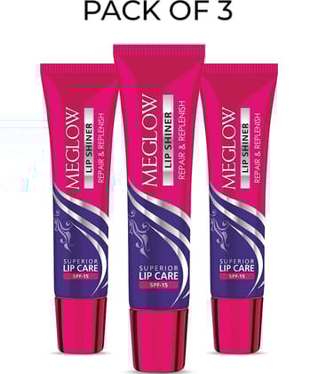 Meglow Lip Shiner with SPF 15 Protection with Nourishment Jojoba Oil 15g ( Pack of 3 )