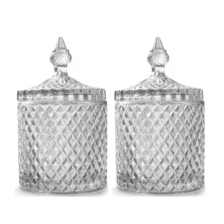 Red-Rubby Crystal Candy Jar with Lid | Glass Candy Dishes | Containers For Dry Fruits, Snacks, Pickle, Chocolate, Cookie