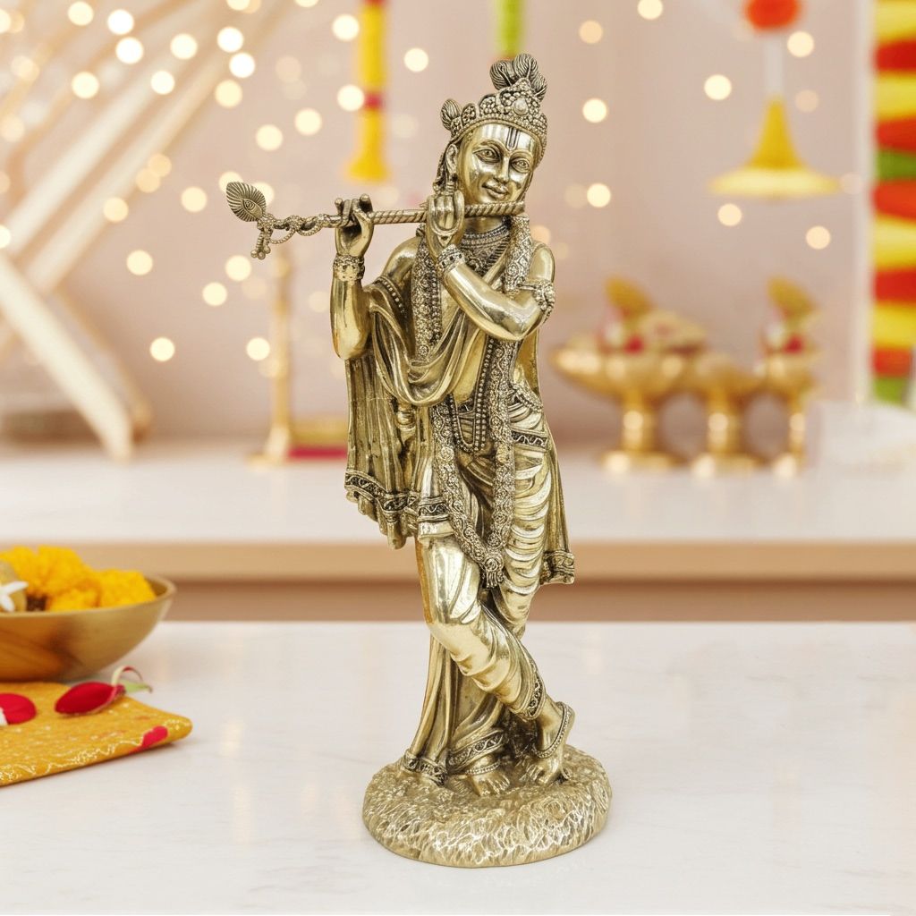 Premium Brass Krishna Statue for Worship, Height : 16 Inch (BSMAS1806 L)