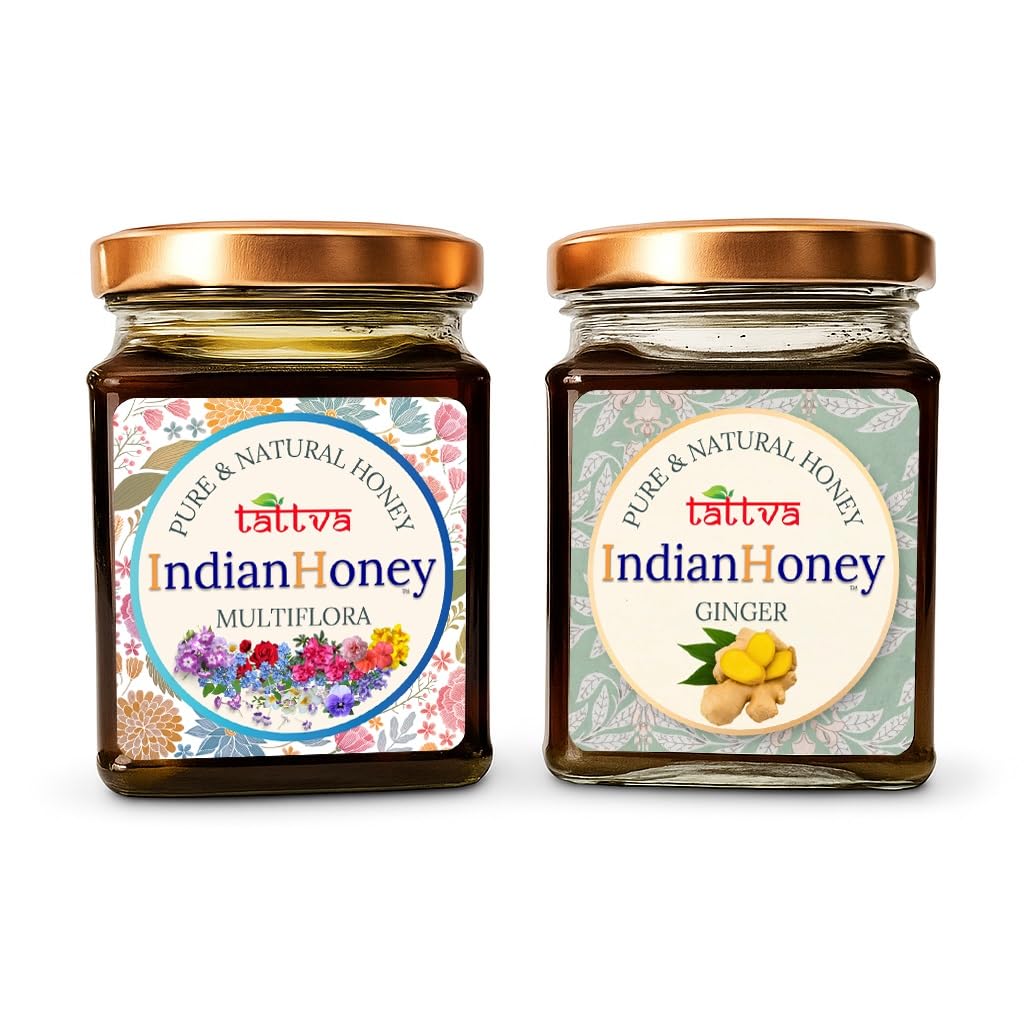 IndianHoney Himalayan Multiflora & Warming & Anti-Inflammatory Ginger Infused Honey Combo Pack (230gm & 230gm)