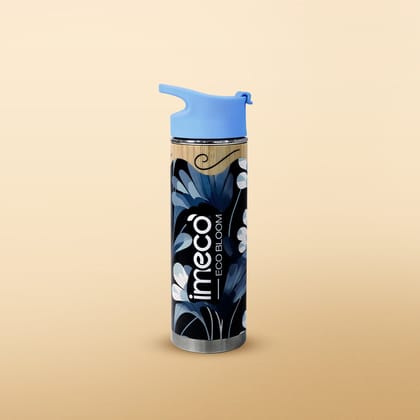 Imeco India ECO-BLOOM Bamboo Printed Water Bottle (450 ml, Blue) | Durable Bamboo Exterior & Stainless Steel Interior | Everyday Hydration