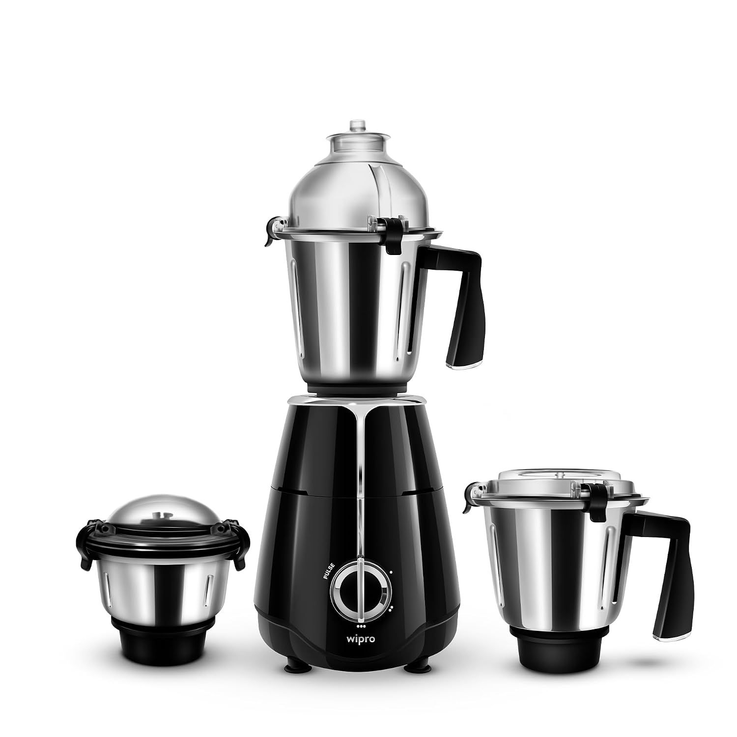 Wipro Elato FMG208 800 Watt Mixer Grinder with 3 Jars,Heavy Duty 100% Copper Ball Bearing Motor with 5 Year Warranty,Superfast Grinding,Clip Lids - Hands Free use, 3 Jars Mixer Grinder 800 Watt,Black Wipro Elato FMG208 800 Watt Mixer Grinder with 3 Jars,