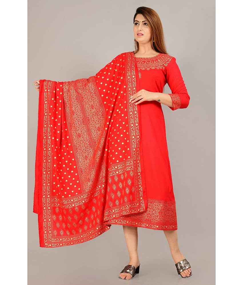 SIPET - Red Rayon Women's Flared Kurti with Dupatta ( Pack of 1 )