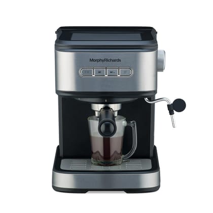 Morphy Richards Impresso Coffee Making Machine|Upto 20 Bar Pressure Rich Espresso Coffee Maker|Milk Frothing Nozzle|Push Button Operation|Removable Drip Tray|2-Yr Warranty By Brand|Black & Steel Morphy Richards Impresso Coffee Making Machine|Upto 20 Bar 