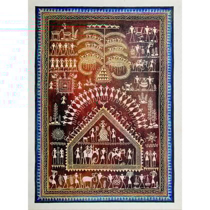 Authentic Classic Indian Traditional Unframed Hand Made Saura Painting (45.36X114.31)