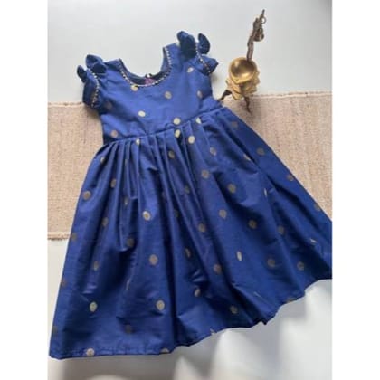 Girls Ethnic Navy Blue Printed Party Dress