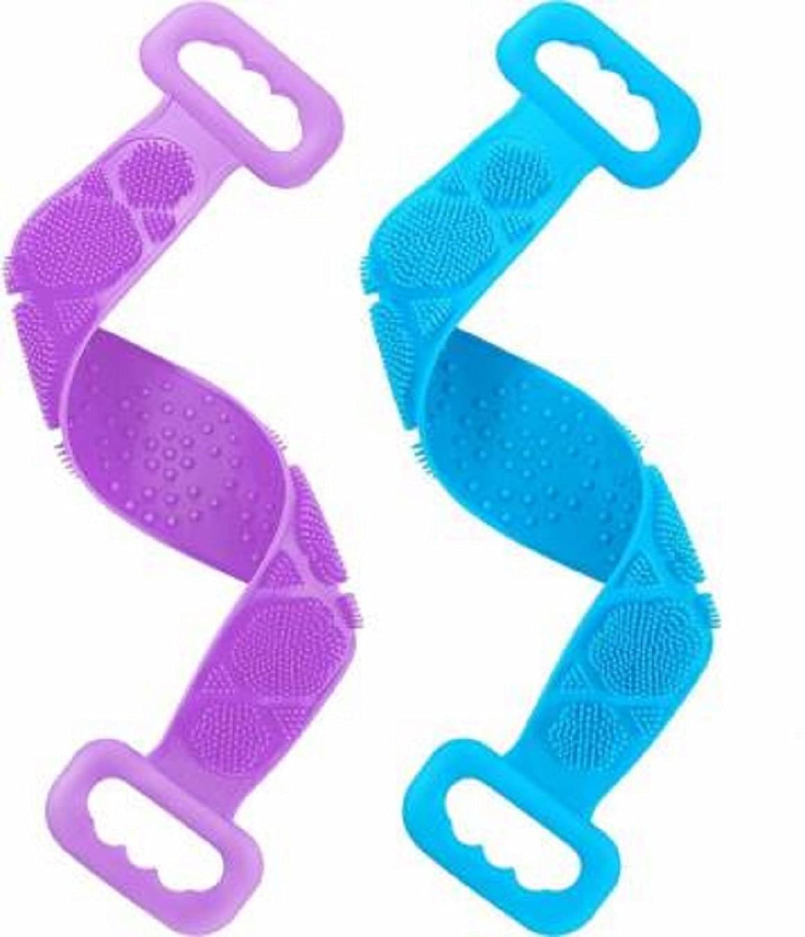 Elecsera Silicone Bath Body Brush Exfoliating Double Side Silicone Body Back Scrubber Belt Long Back Cleaning Shower Strap for Men Women Pack of 2 ()