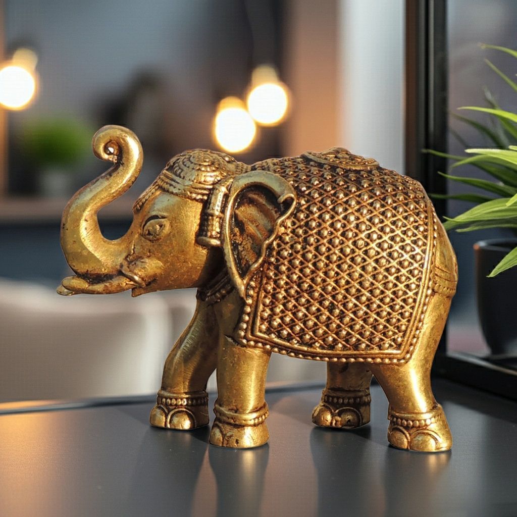Brass Haathi Decorative Showpiece Statue for Home & Corporate Gifting, Height : 2.5 Inch (BSMAS1707&nbsp;D)