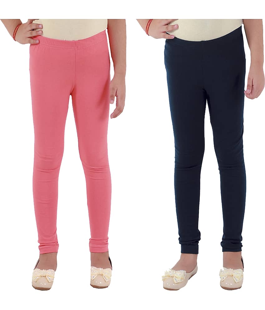 Kids Cave Pack of 2 Girls Cotton Blend Leggings ( Orange )
