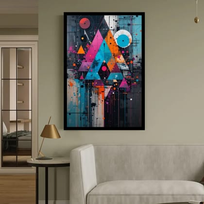 Luminary Eclipse Vector – Geometric Neon Pulse Museum-Quality Cotton Canvas Art for Modern Living Décor | Frame Size (69 X 97 Cm) | Frame Type (Black) | 5-Year Warranty