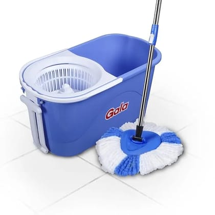 Gala Plastic Quick Spin Mop,Easy Wheels & Big Bucket With 2 Microfiber Refills, Floor Cleaning Mop With Bucket, Pocha For Floor Cleaning, Mopping Set(White And Blue) Gala Plastic Quick Spin Mop,Easy Wheels & Big Bucket With 2 Microfiber Refills, Floor Cleaning Mop With Bucket, Pocha For Floor Cleaning, Mopping Set(White And Blue)
