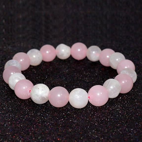 Rose Quartz & Moonstone Bracelet 8mm Round Beads | Calming & Love Energy