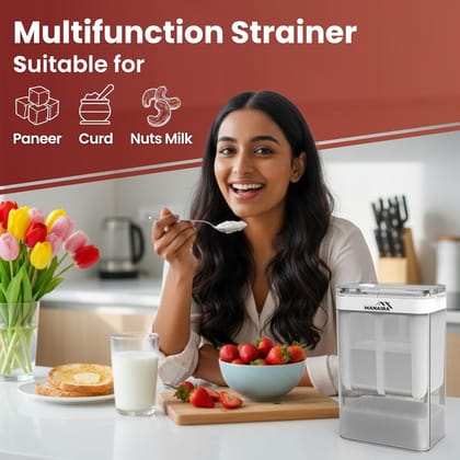 MANAIRA 1100ml Hung Curd Maker with Lid | Greek Yogurt Strainer & Free Recipe Book | BPA-Free Plastic & Stainless Steel Mesh for Home Dahi, Kefir, Cheese