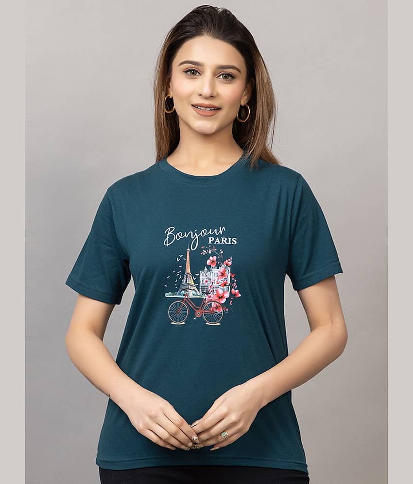 MISDYNAMIC Women Cotton Printed Regular Fit Round Neck T-Shirt ( Olive )